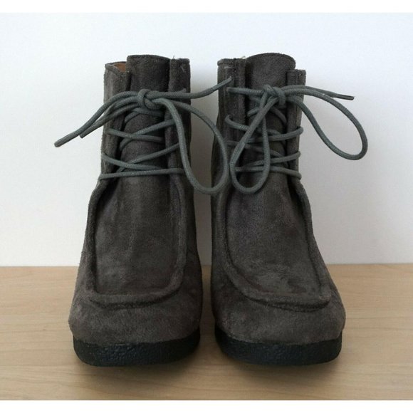 NINE WEST Gray Suede Lace Up Wedge Ankle Boots - Picture 8 of 8